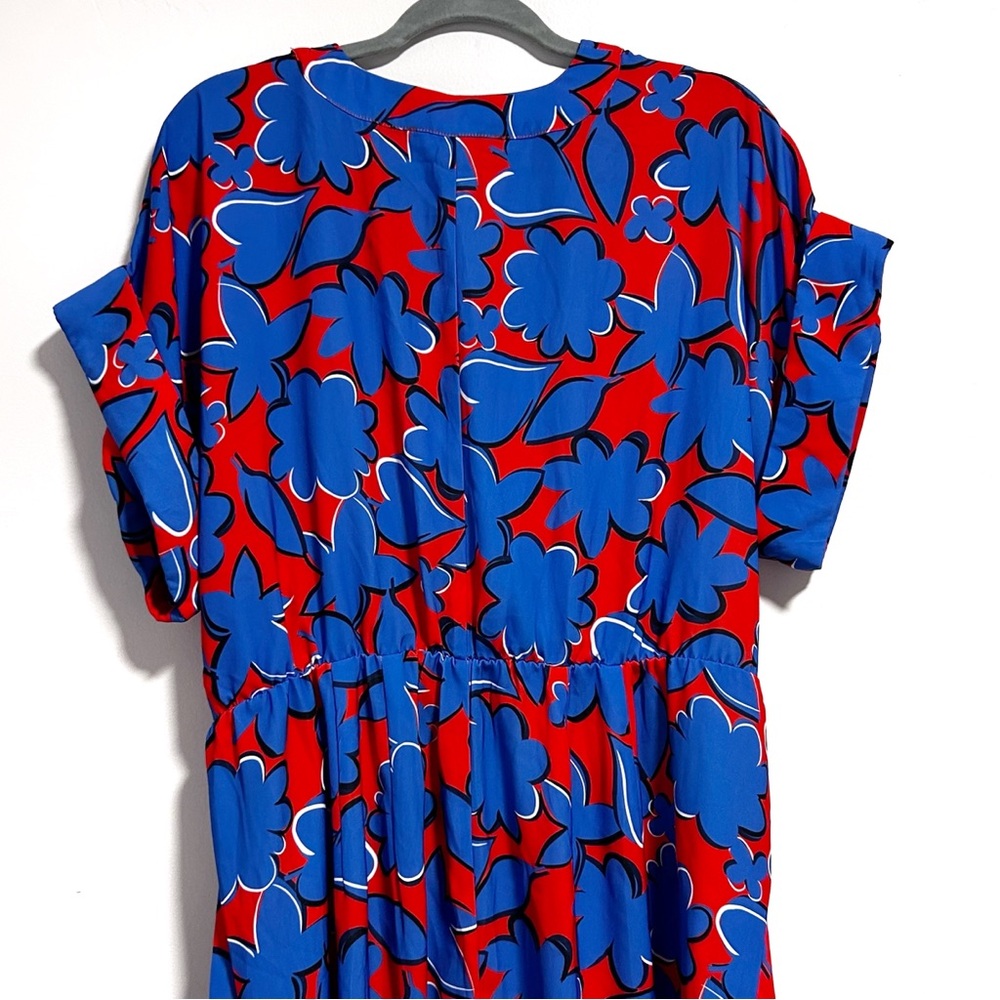 Eloquii Dress Women’s Size 14 Red Blue Floral Wrap Short Sleeve Stretch Plus - Picture 8 of 10